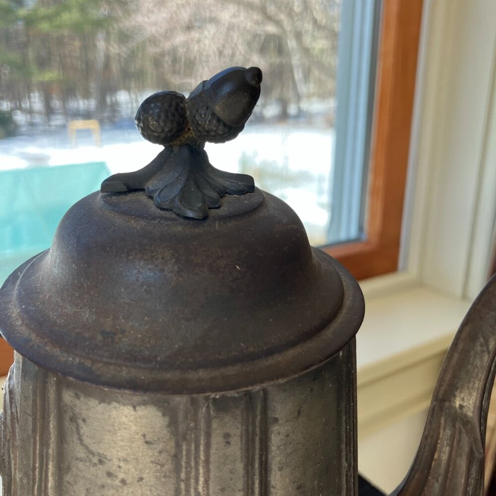 Antique Pewter Coffee Pot 11.5"h Farmhouse Country Americana Rustic Primitive - Picture 2 of 12